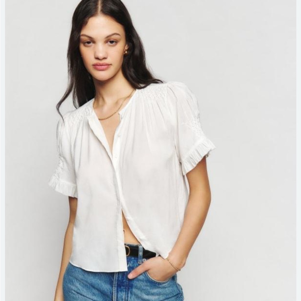 Reformation Adeline White Blouse Top Small